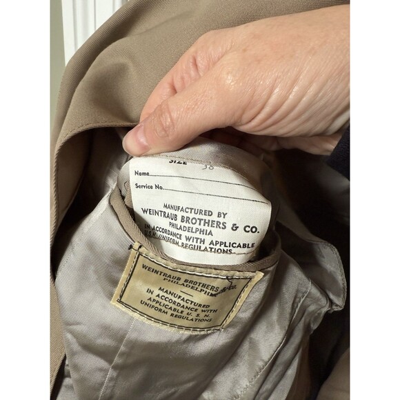 WW2 40s 50s Vintage US Navy Officer Jacket Coat 38R Khaki Gold Buttons - Picture 5 of 7